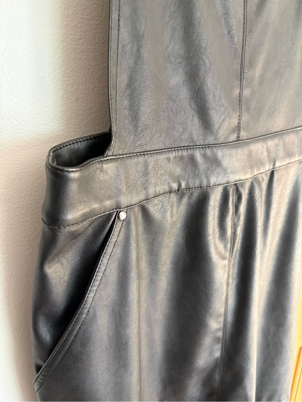 H&M Black Faux Leather Pinafore Mini Dress - Picture 2 of 8